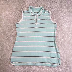 Nike Golf Dri Fit 1/4 Zip Blue Striped Sleeveless Top NEW DEFECT